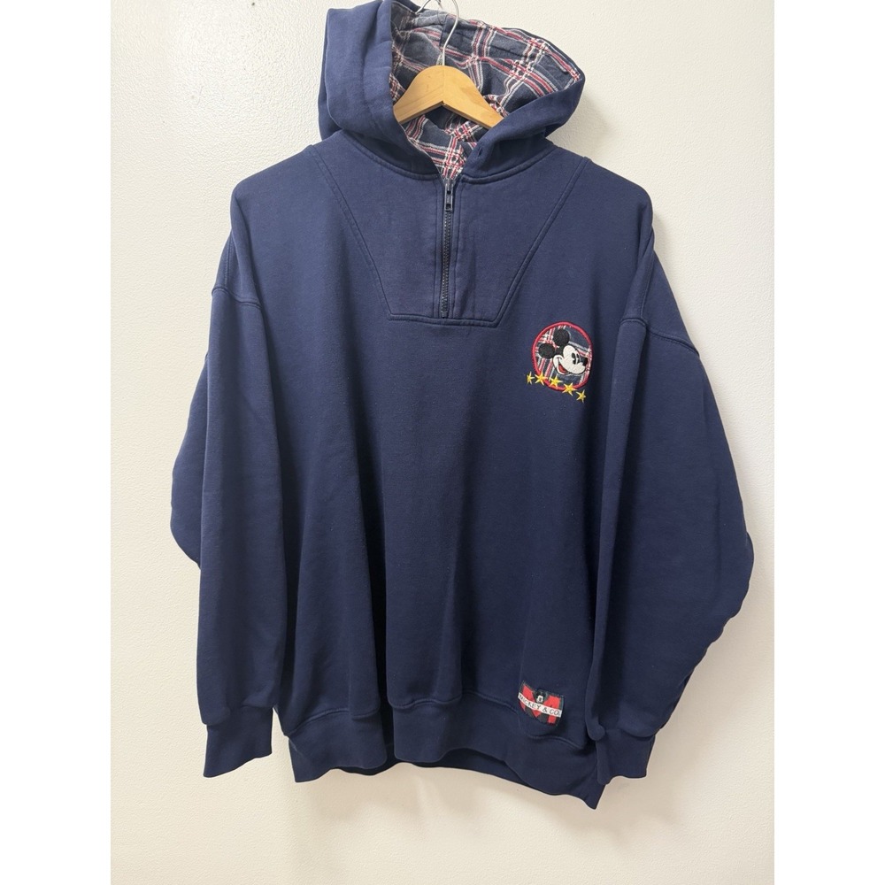 Vintage Mickey & Co. Embroidered Navy 1/4 Zip Pullover Hoodie Adult S Oversized